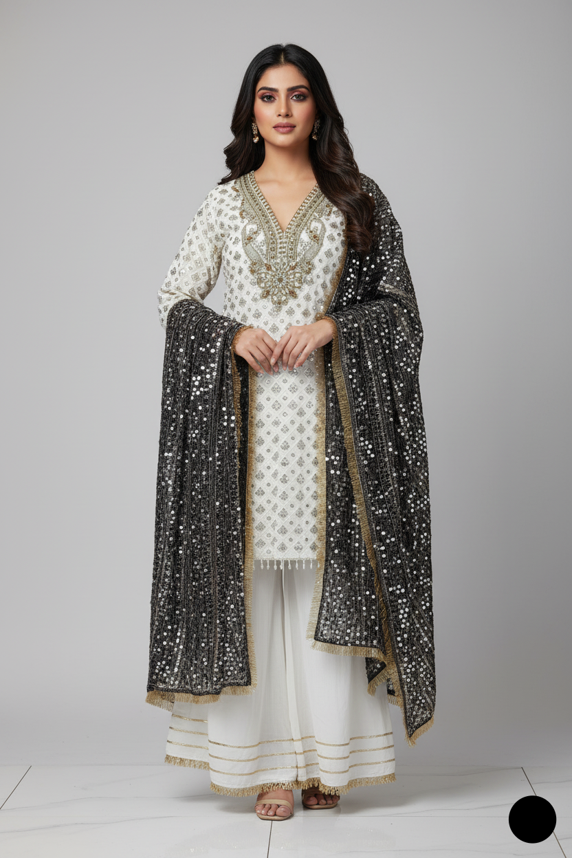 Organza straight shirt navy blue - Pakistani women's elegant formal wear with viscose trouser and organza dupatta front view