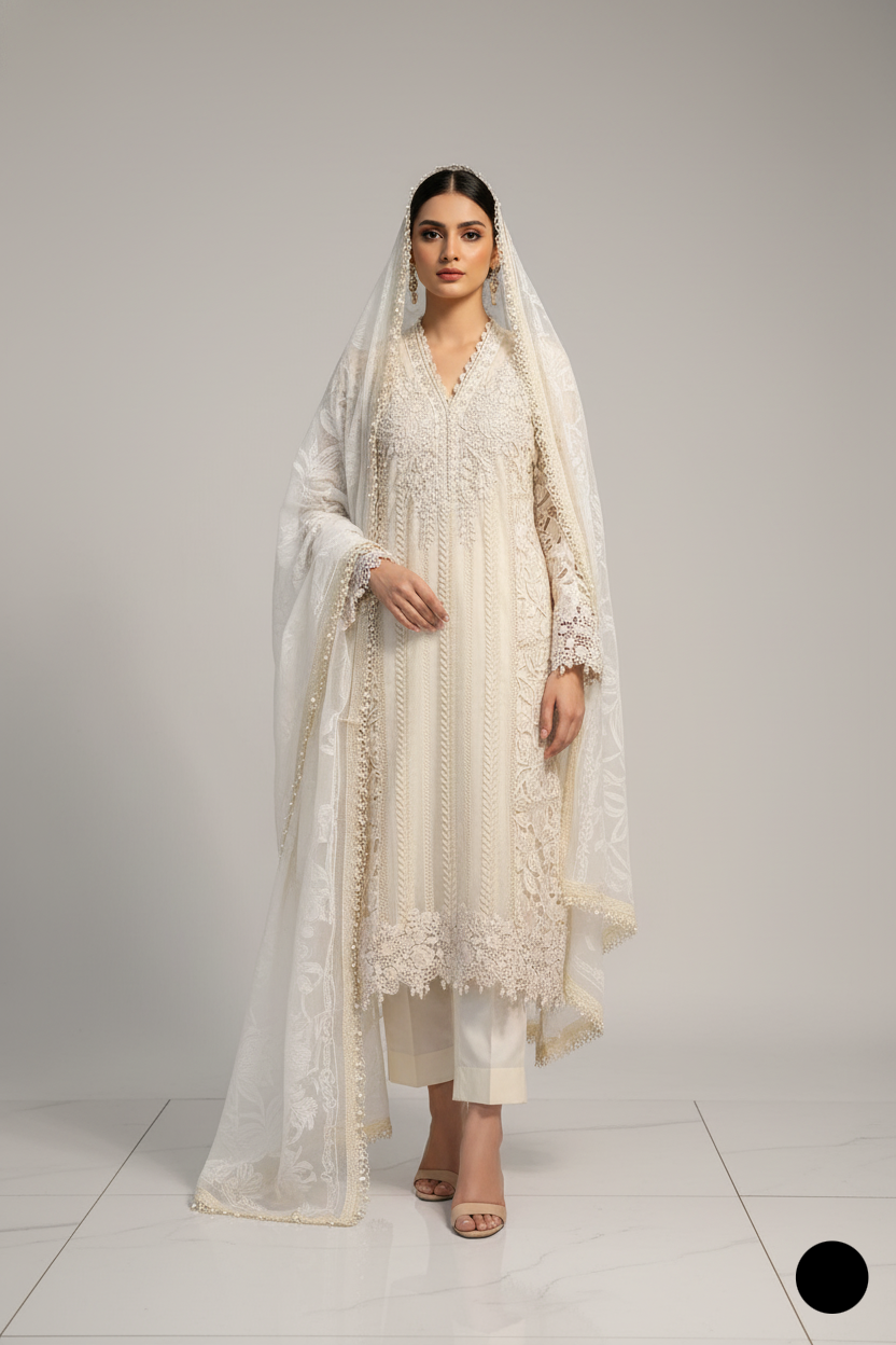 ABL 3999 Pakistani women's organza outfit with organza dupatta back view