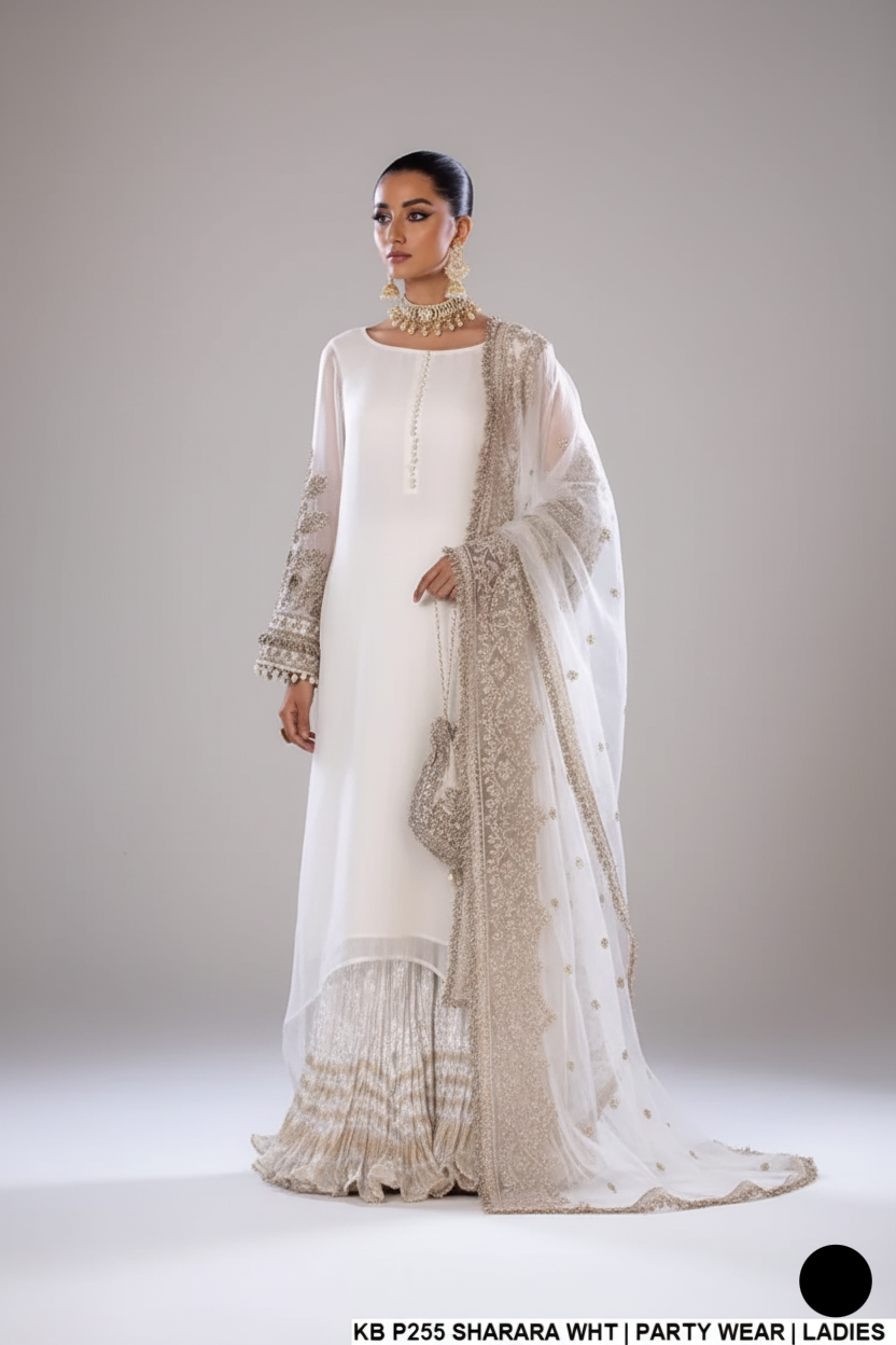 KB P255 Pakistani women's chiffon luxury sharara full view