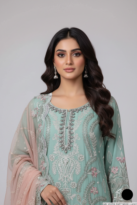 Ferozi chiffon Pakistani women's straight shirt with plazo side view