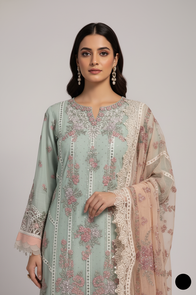 ABL 4076 - Elegant A-line Chiffon 3-Piece Women's Pakistani Suit