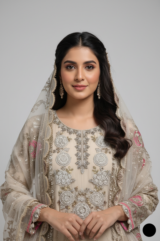 ABL 3986 organza Pakistani women's straight shirt with sharara side view