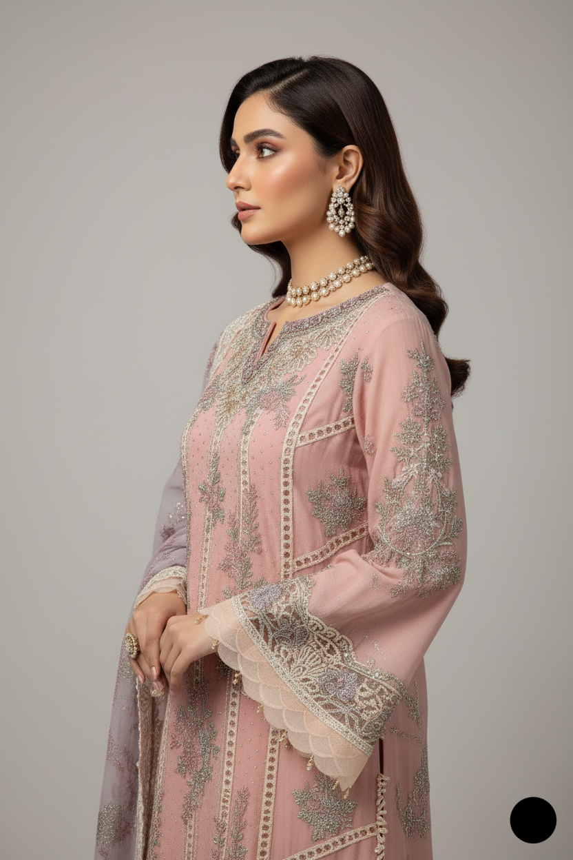 ABL 4076 Pakistani women's chiffon A-Line dress back view