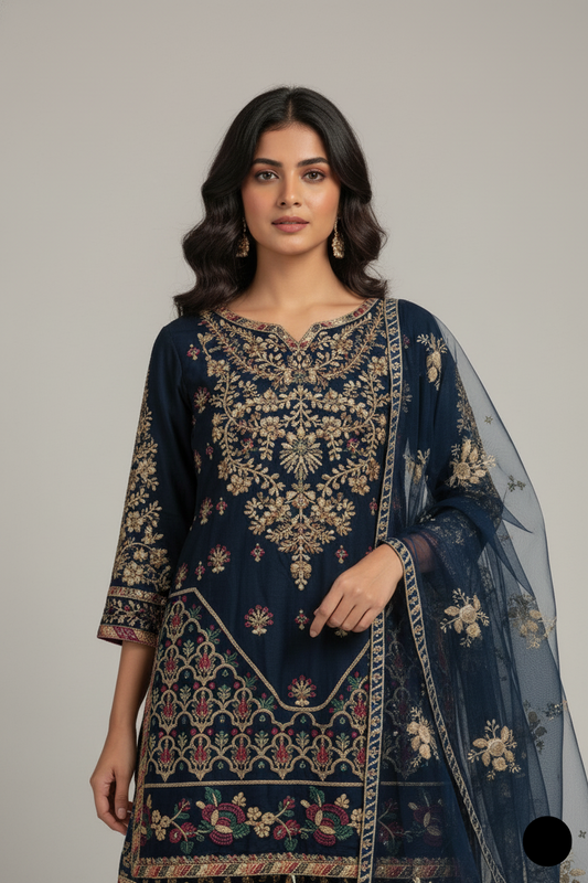 PNW 6294 chiffon Pakistani women's shirt with gharara side view