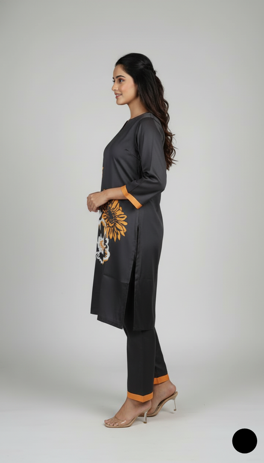 Pakistani women's lawn 2-piece printed casual suit side view
