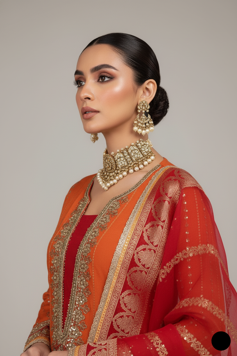KB P257 WITH ORANGE BANARASI DUPATTA