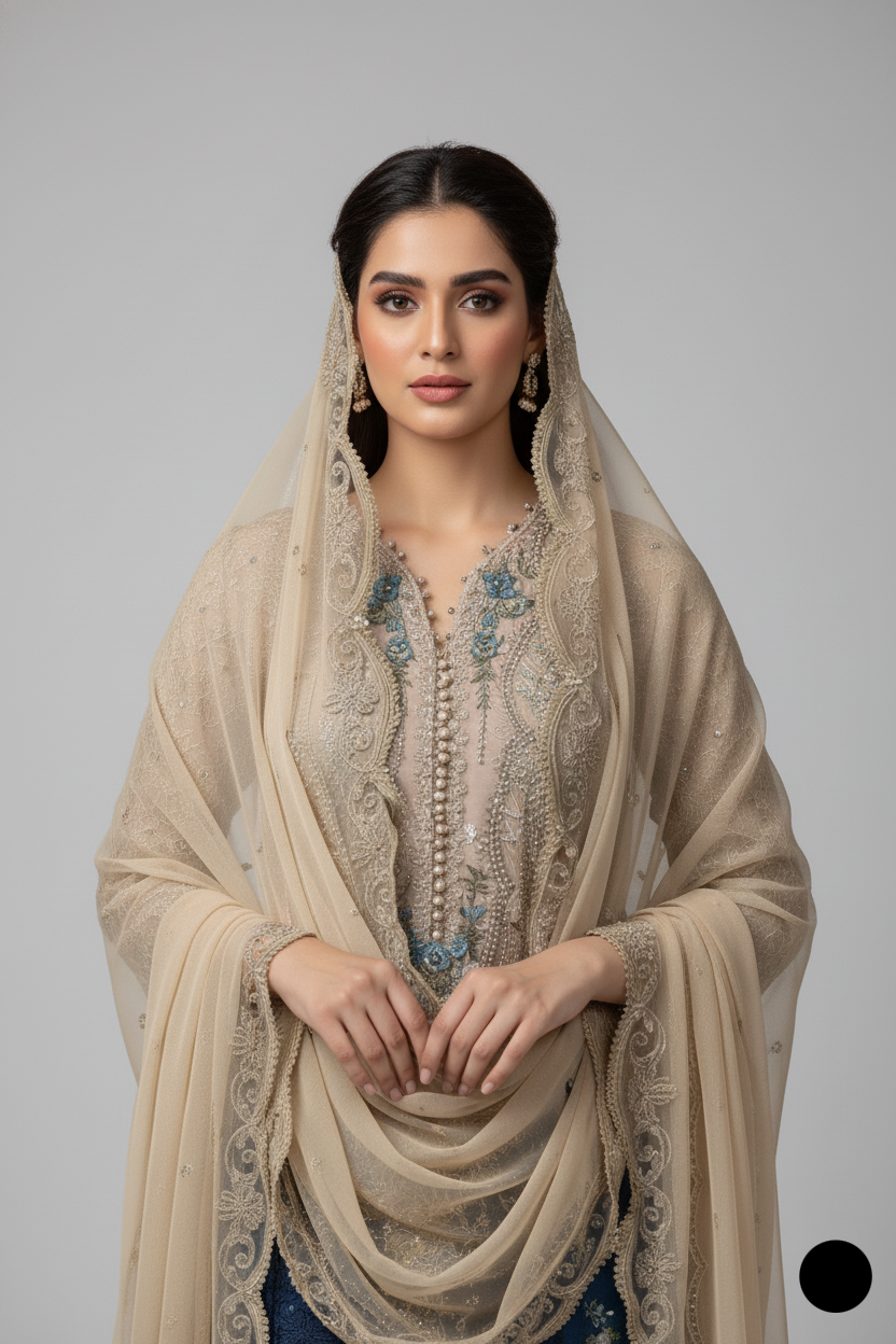 Skin organza Pakistani women's A-Line shirt side view
