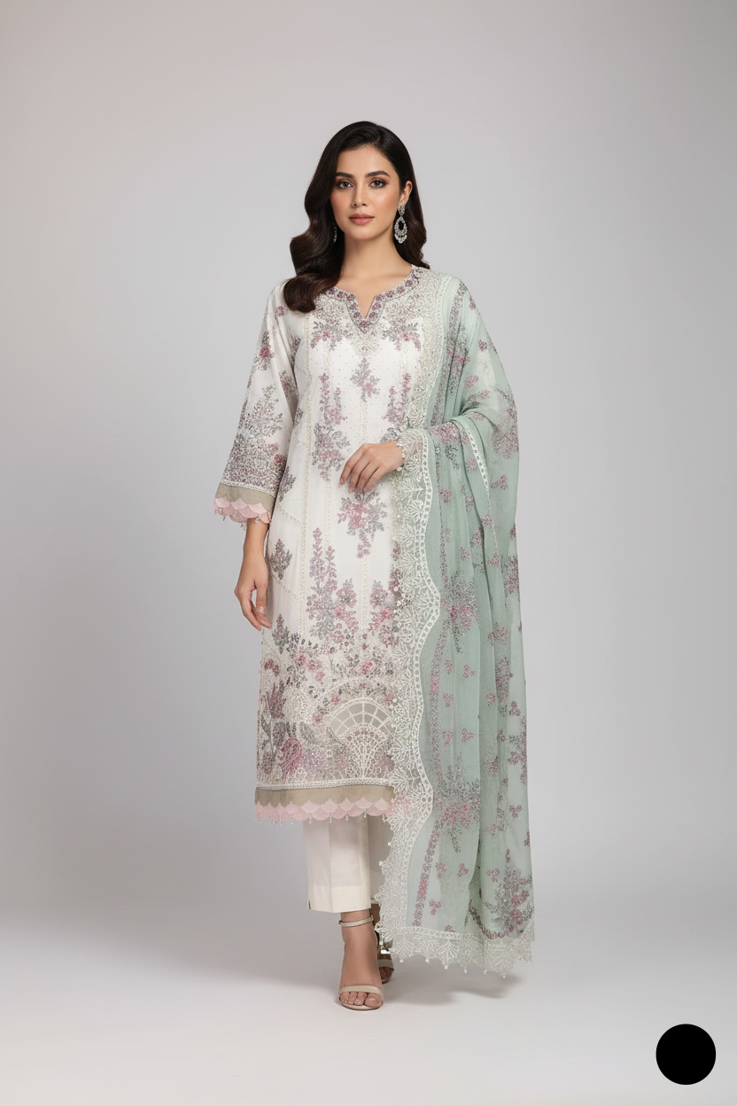 ABL 4076 - Elegant A-line Chiffon 3-Piece Women's Pakistani Suit