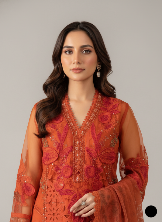 ABL 4029 Organza A-Line Pakistani women's dress with organza dupatta side view