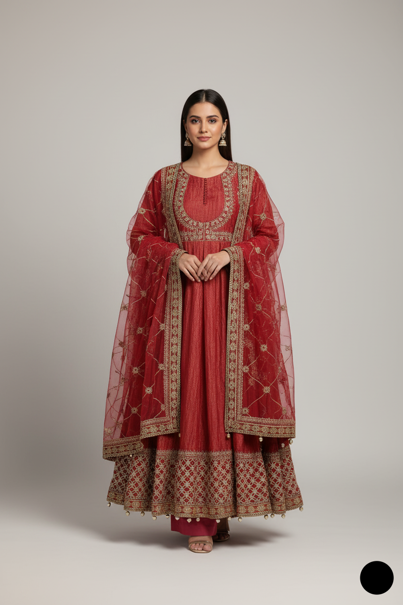Crush masuri A-Line shirt ABL 3886 - Pakistani women's formal wear with organza dupatta front view