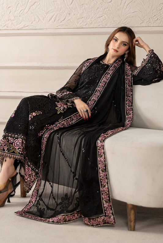 Black organza Pakistani women's A-Line shirt side view