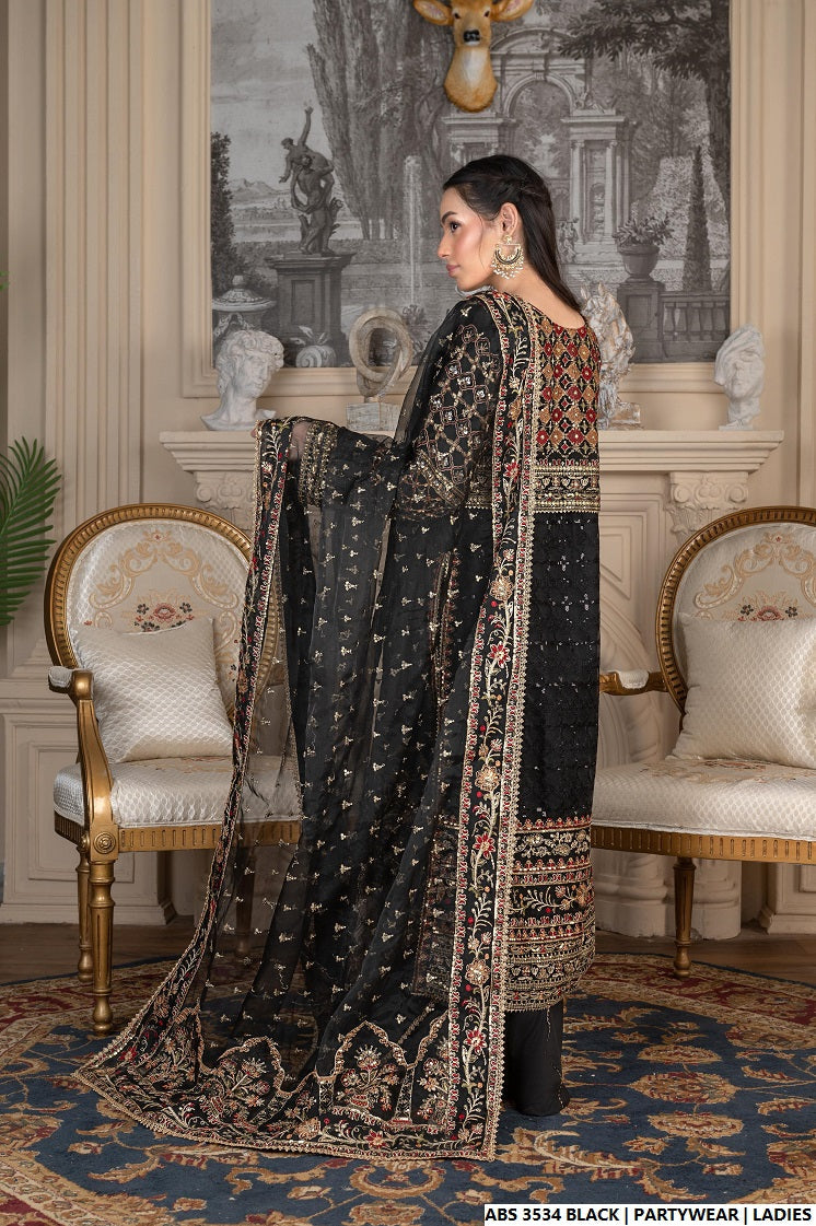Pakistani women's black organza straight shirt back view