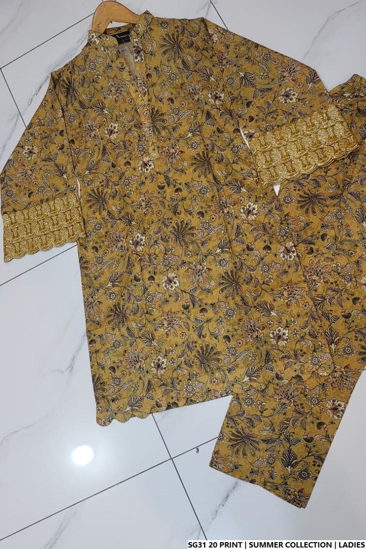 Pakistani women's lawn A-Line printed casual outfit back view