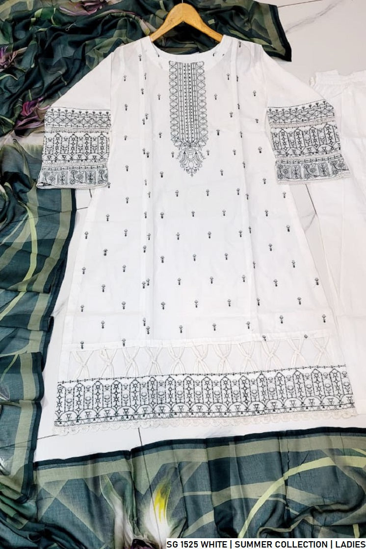 White lawn Pakistani women's A-Line casual shirt side view