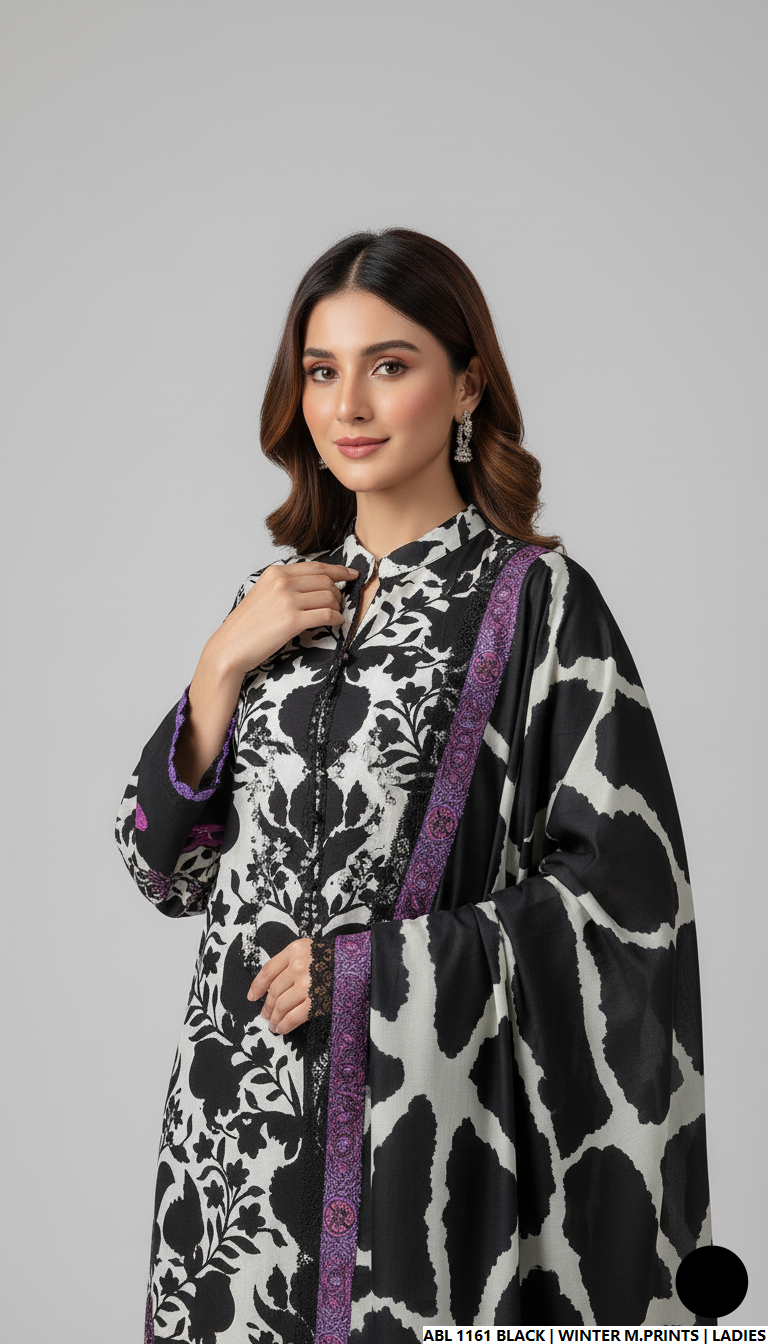 Pakistani women's printed lawn casual outfit detail view