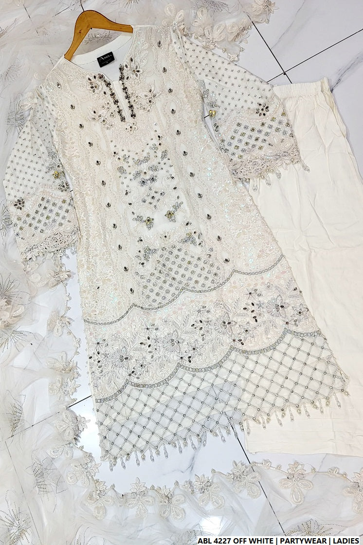 Pakistani women's off white organza A-Line shirt back view