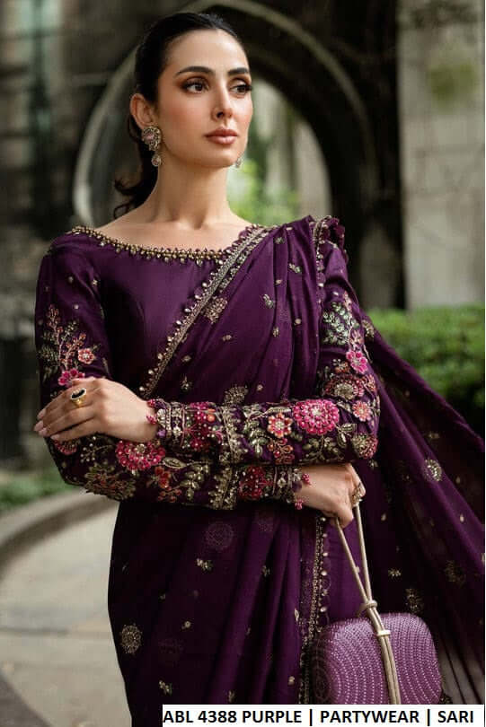 Purple chiffon Pakistani women's straight shirt back view
