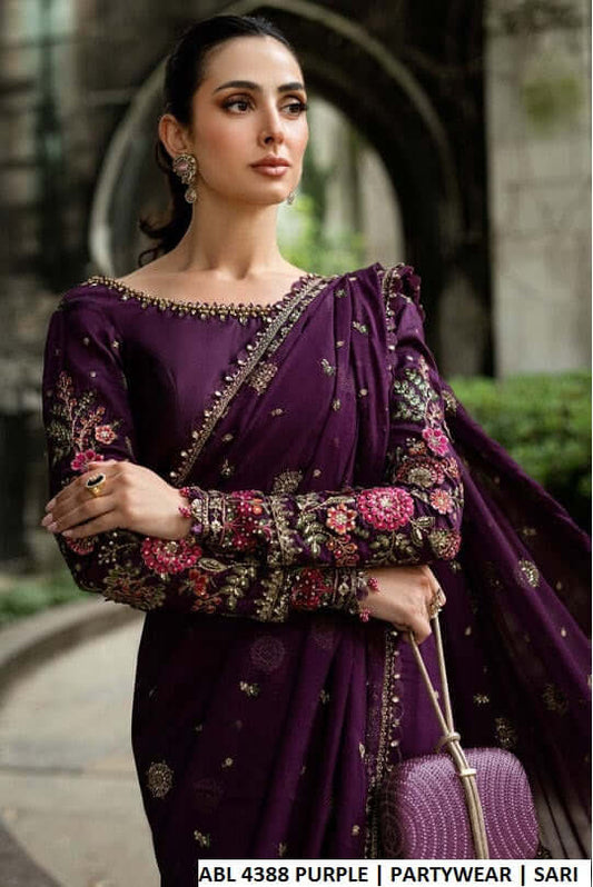 Purple chiffon Pakistani women's straight shirt back view
