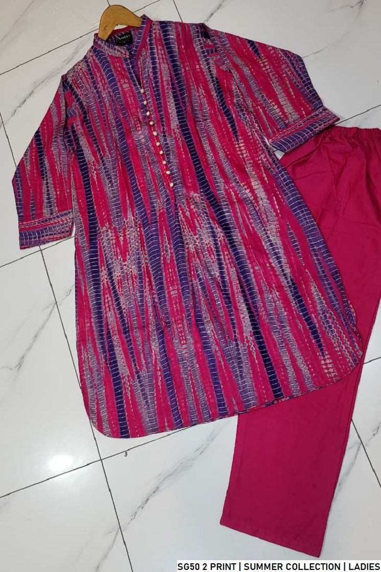 Pakistani women's lawn 2-piece printed casual suit back view