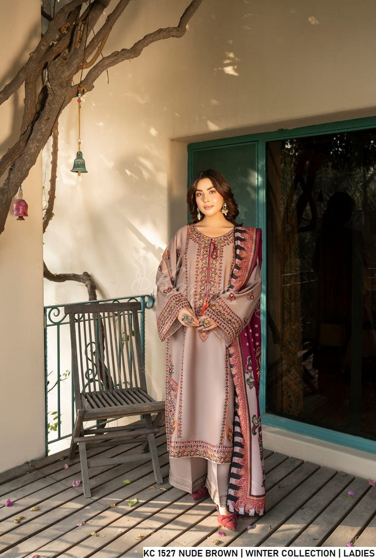 Pakistani women's nude brown silk short shirt detail view
