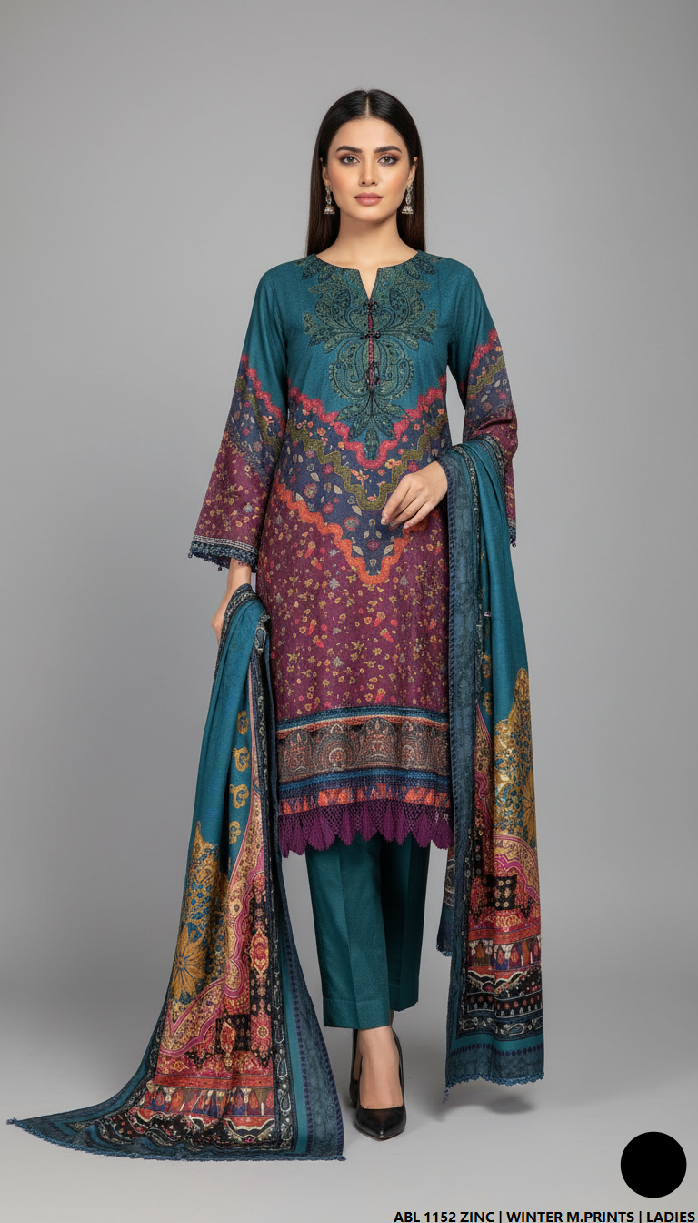 Pakistani women's printed lawn straight casual shirt side view
