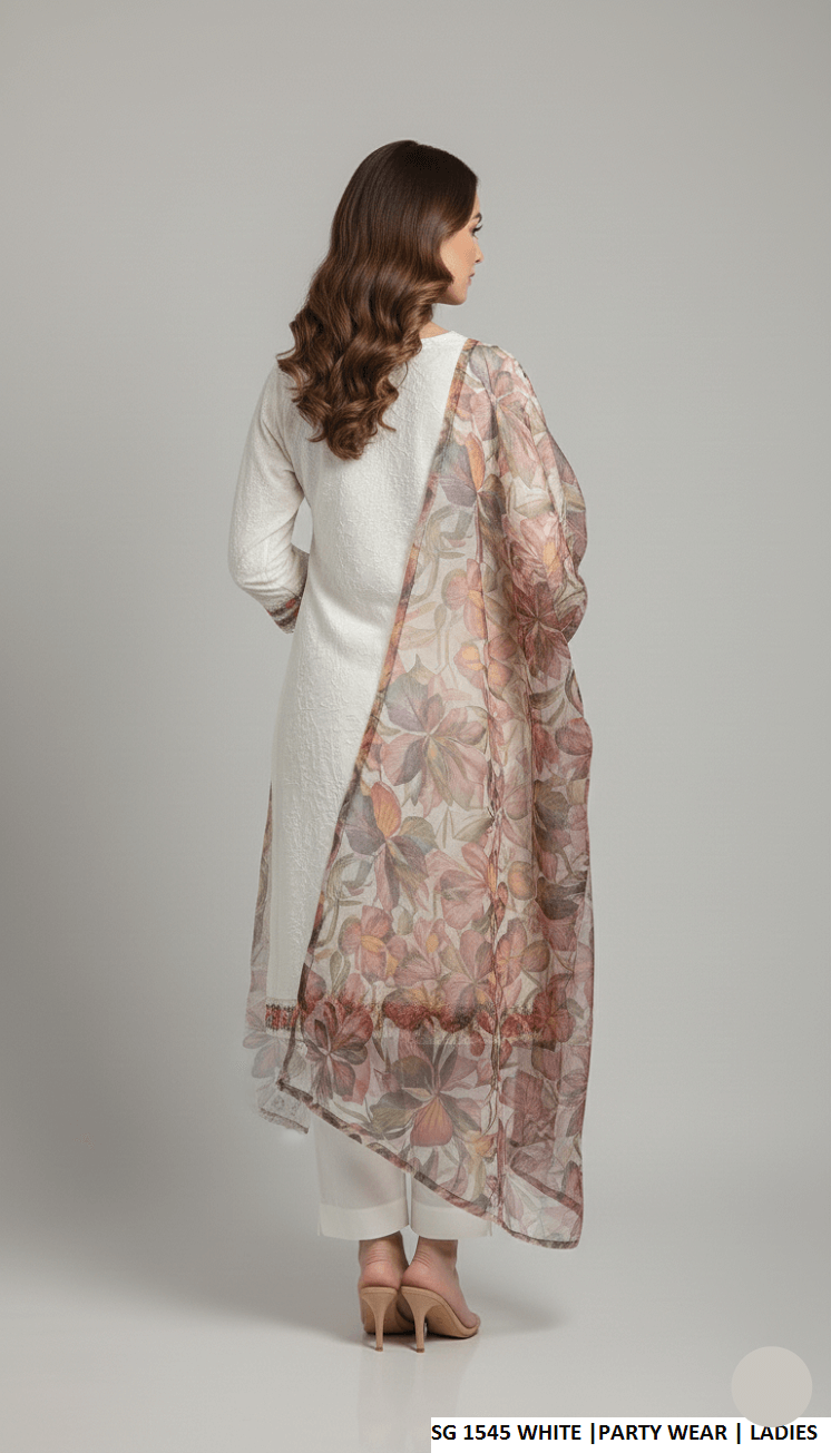 White lawn Pakistani women's A-Line casual shirt side view