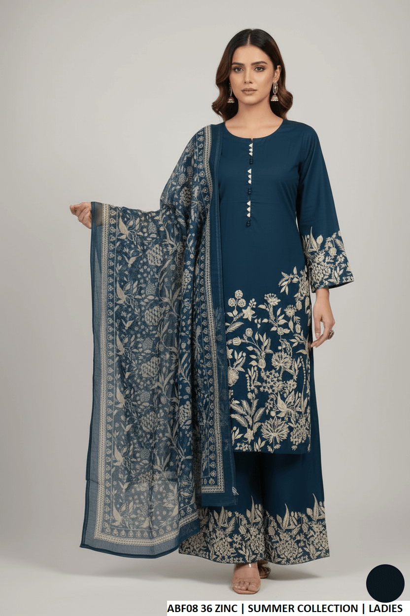 Pakistani women's zinc grey lawn straight shirt plazo back view