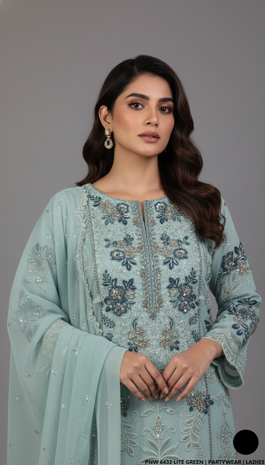 Light green chiffon Pakistani women's straight shirt back view