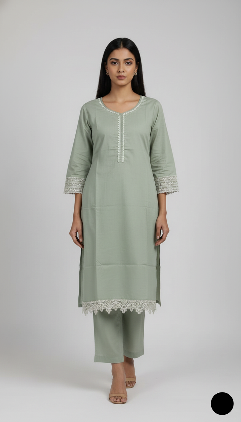 Lawn 2-piece light green - Pakistani women's casual summer outfit with cotton trouser and lawn dupatta front view
