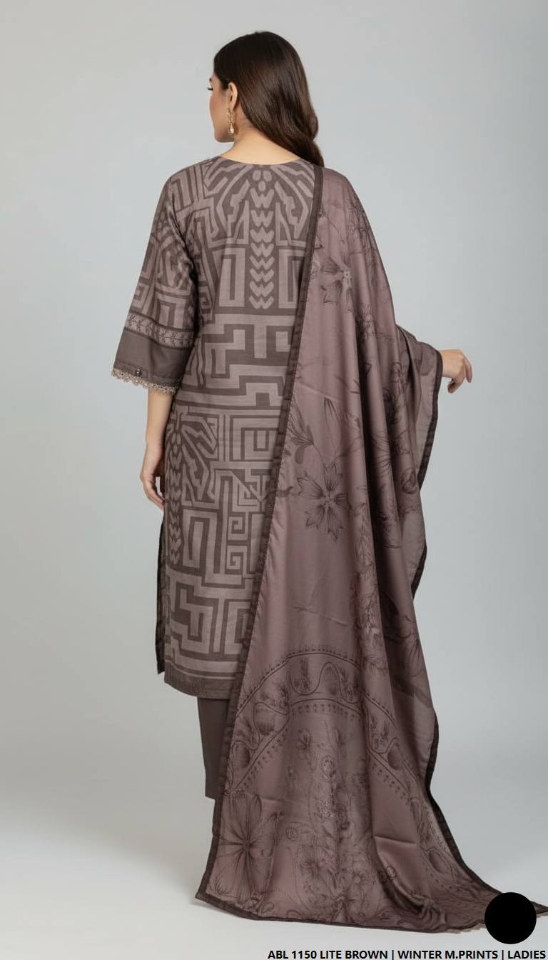 Pakistani women's printed lawn straight casual outfit back view