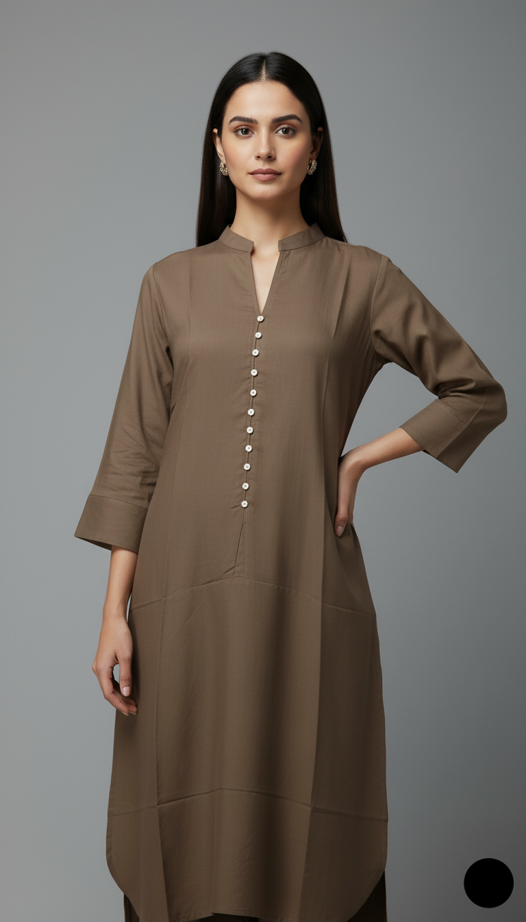 Chocolate brown khaddar Pakistani women's 2-piece casual winter suit back view
