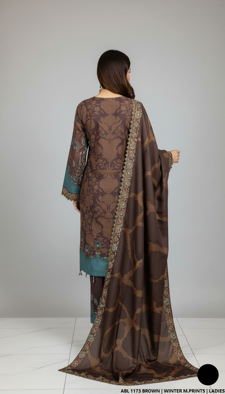 Pakistani women's printed lawn straight casual outfit back view