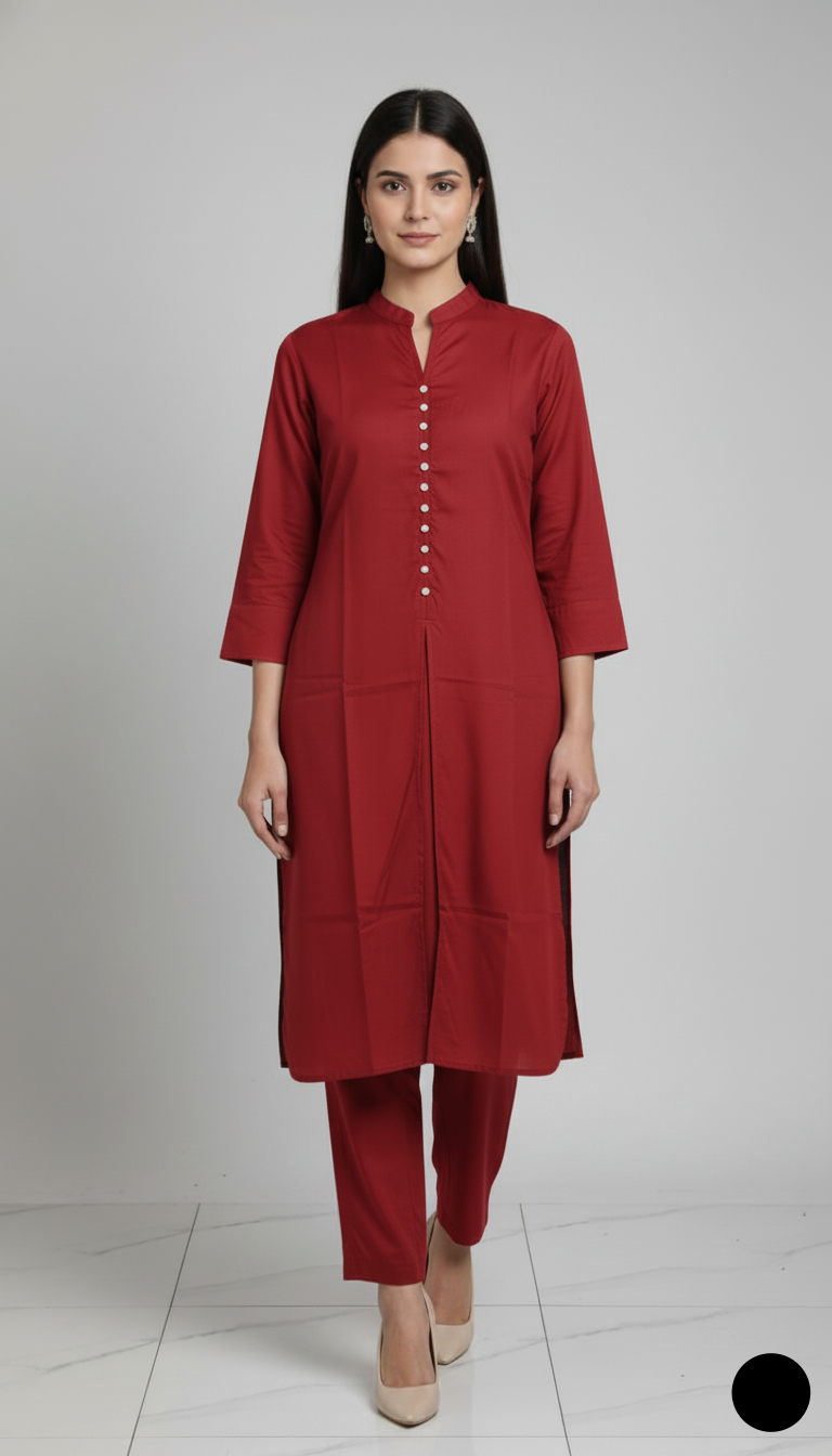 Lawn 2-piece red - Pakistani women's casual summer outfit with cotton trouser and lawn dupatta front view