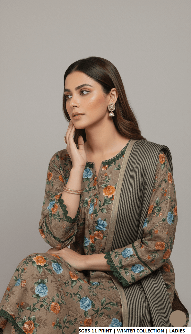 Pakistani women's lawn A-Line printed casual shirt side view