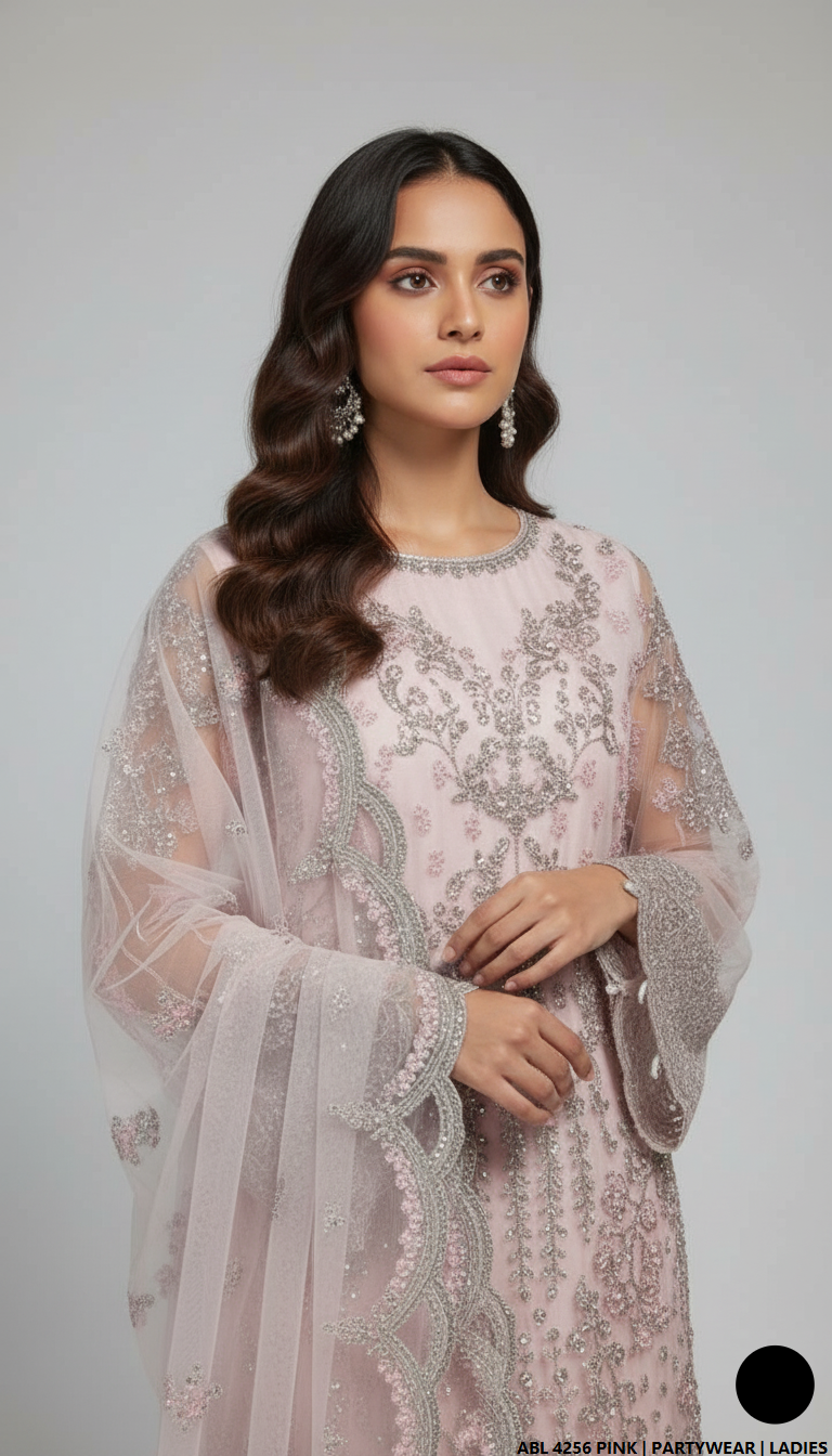 Pink organza Pakistani women's straight shirt side view