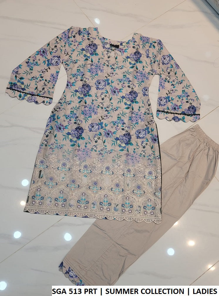 Pakistani women's lawn A-Line printed casual outfit back view
