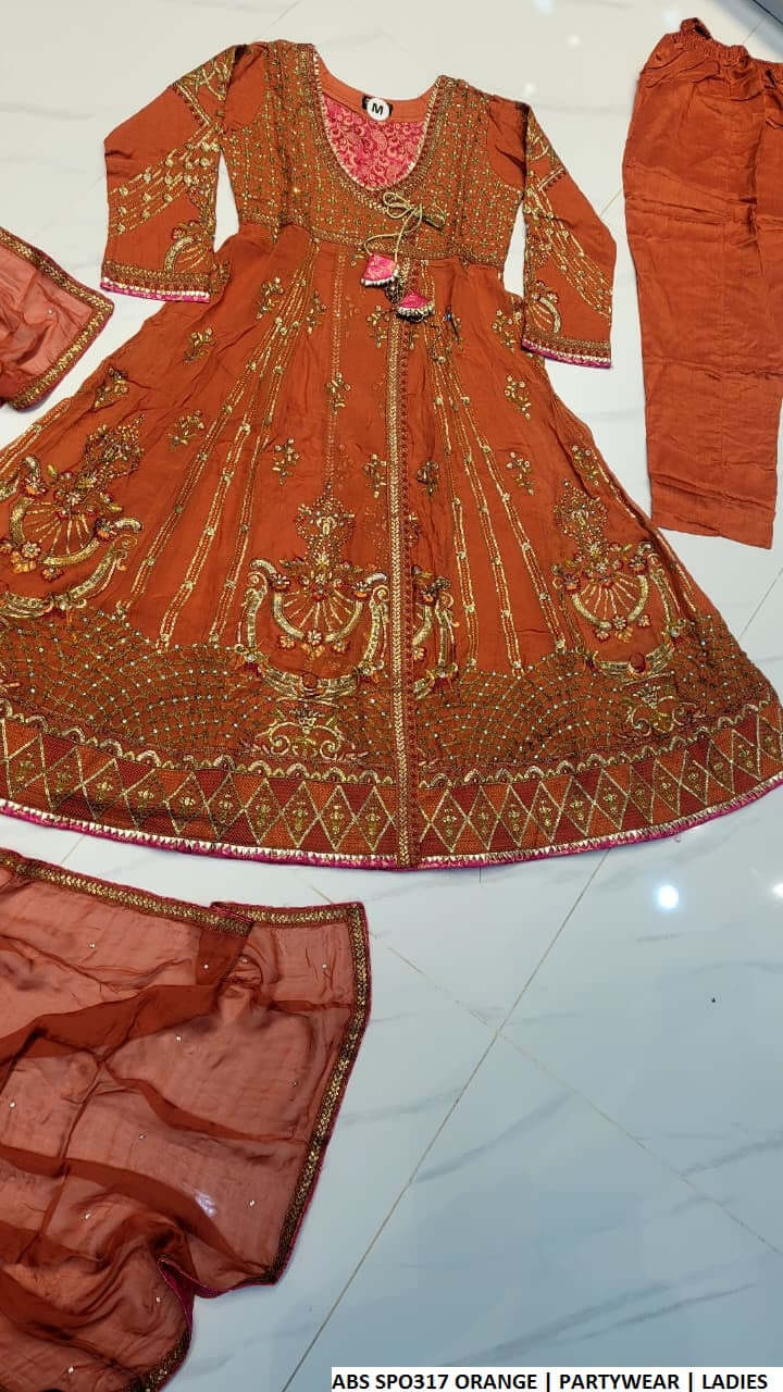 Pakistani women's rust chiffon straight shirt plazo back view