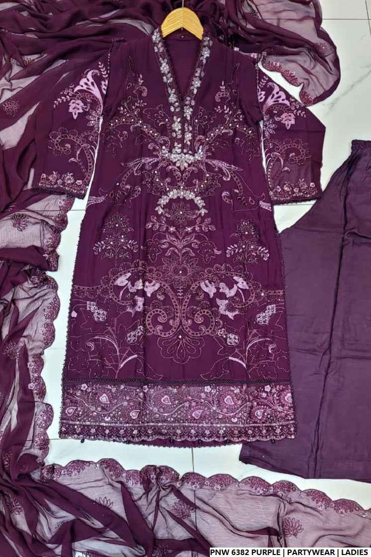 Pakistani women's purple chiffon straight shirt plazo full view