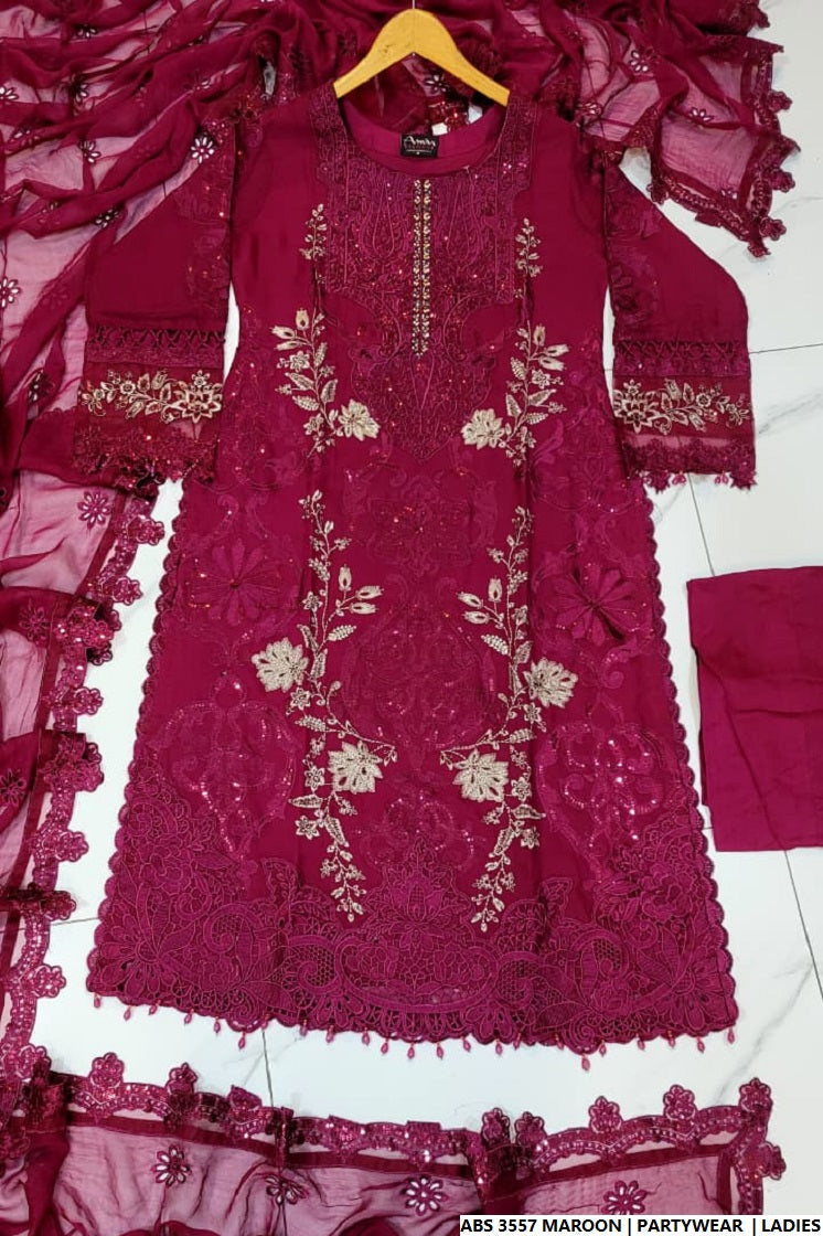 Pakistani women's maroon organza straight shirt full view