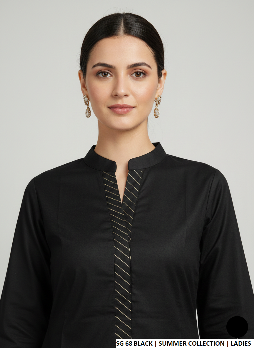 Black cotton Pakistani women's casual straight shirt side view
