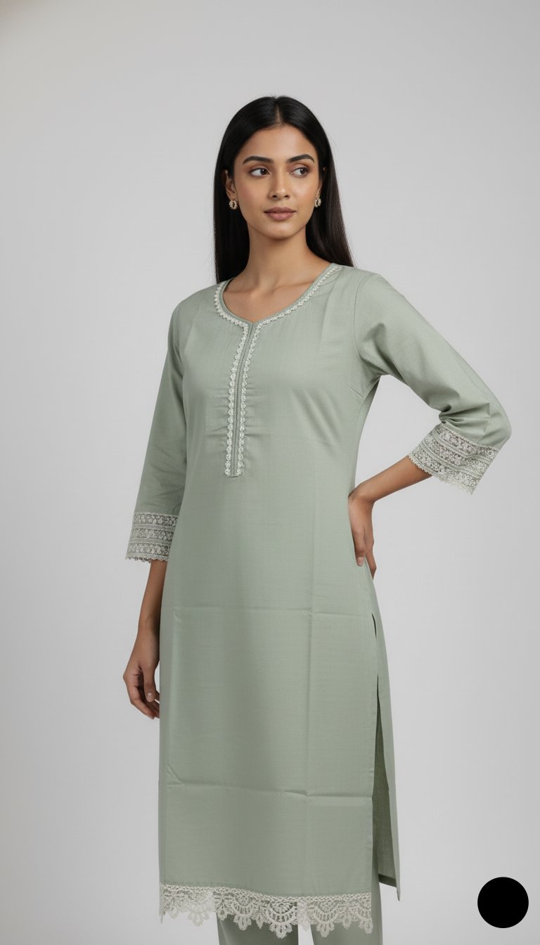 Light green lawn Pakistani women's 2-piece casual summer suit back view