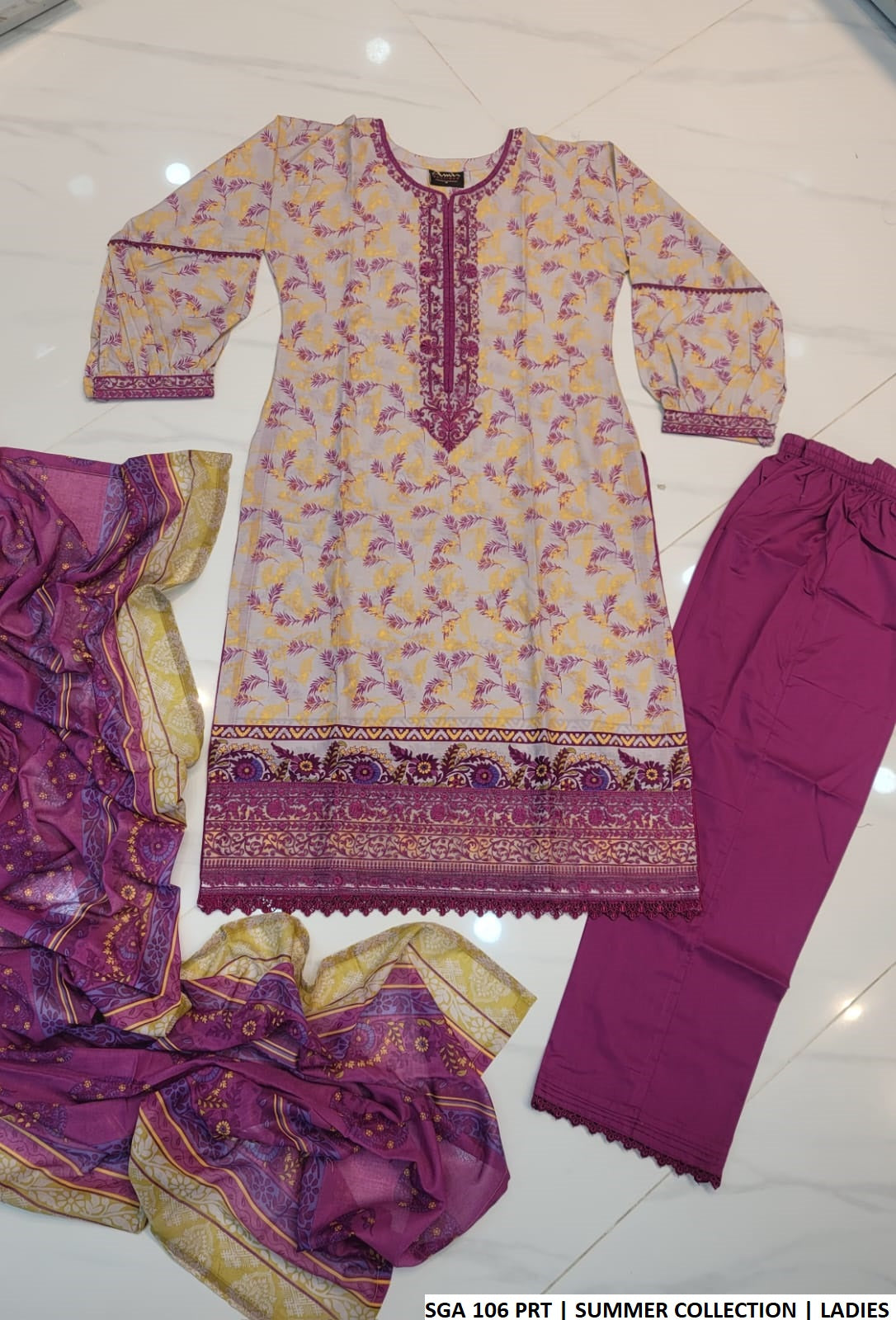 Pakistani women's lawn A-Line printed casual summer outfit back view