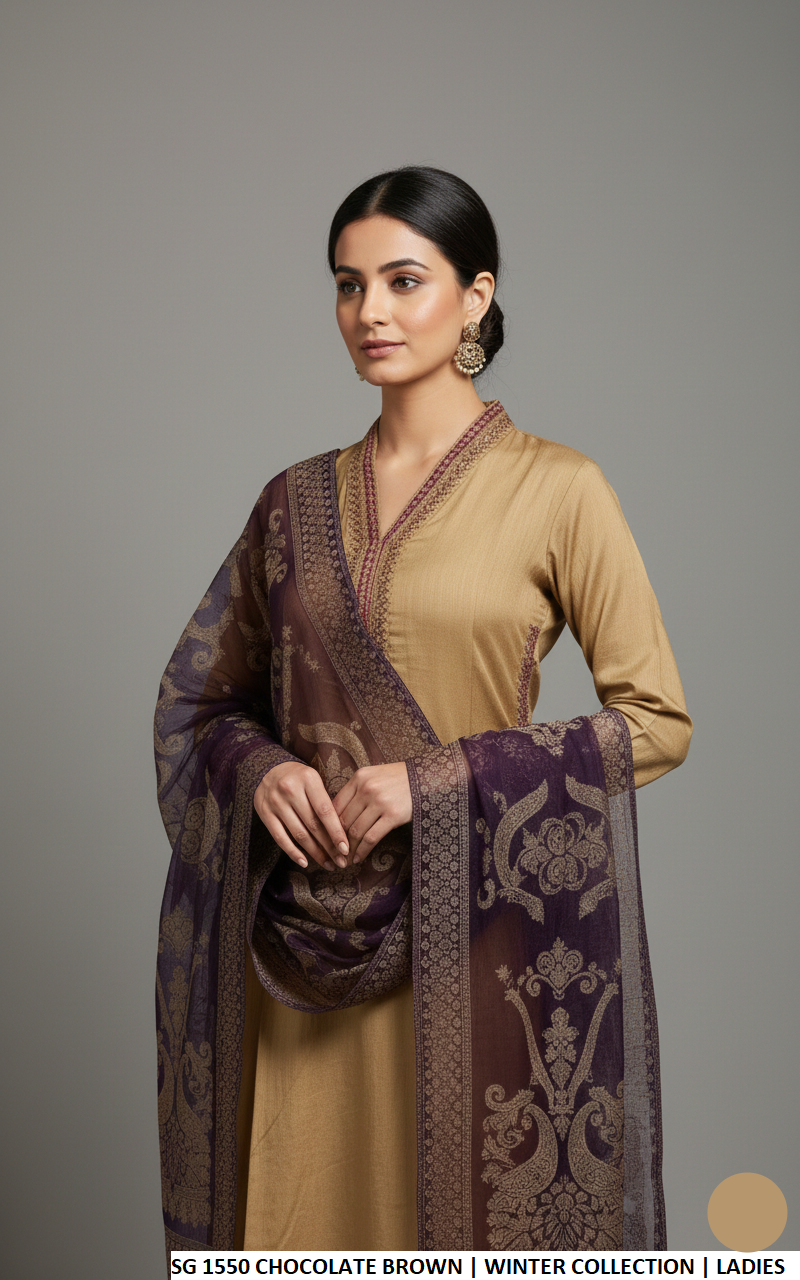 Brown viscose Pakistani women's A-Line casual shirt side view