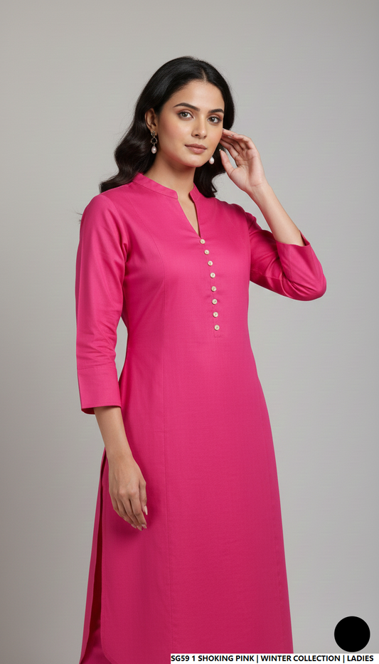 Shocking pink lawn Pakistani women's 2-piece casual summer suit side view