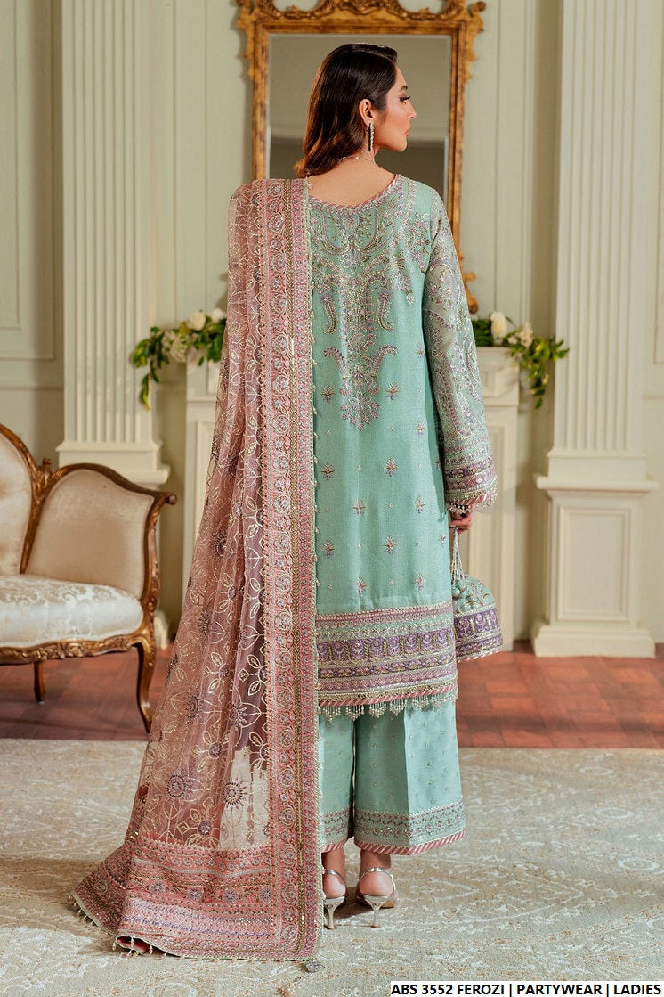 Pakistani women's ferozi organza straight shirt detail view