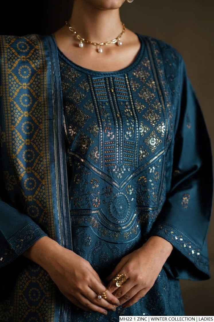 Pakistani women's zinc grey khaddar straight winter shirt back view