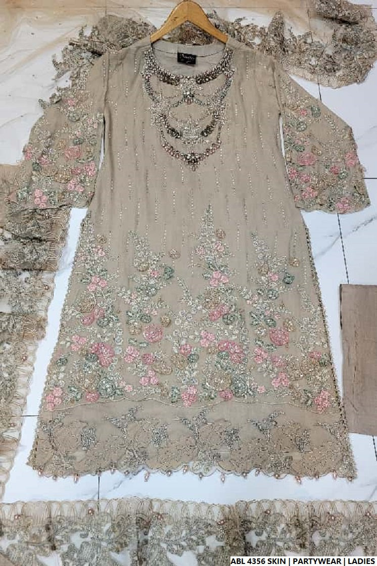 Pakistani women's skin organza A-Line shirt back view