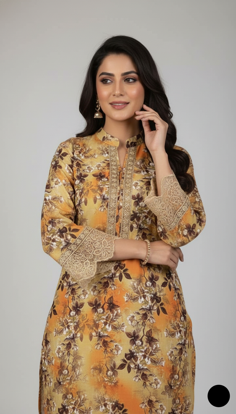 Pakistani women's khaddar printed 2-piece casual winter suit back view