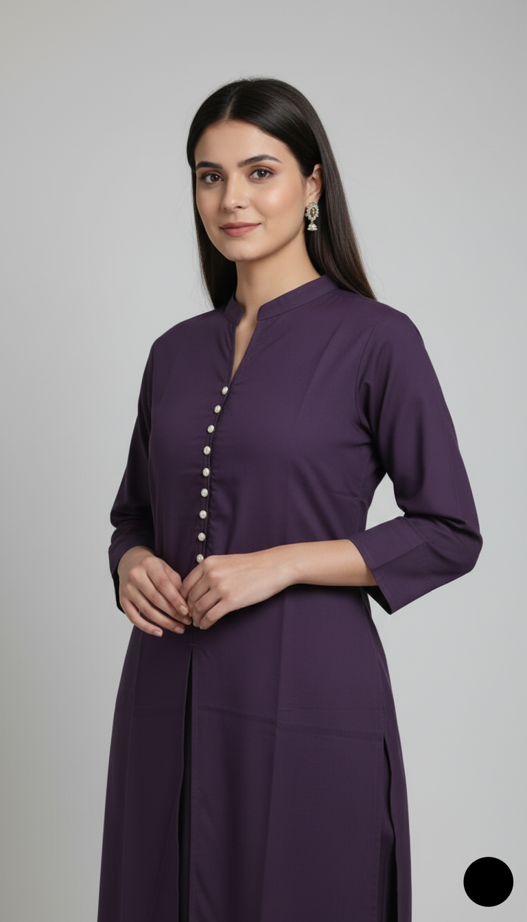 Dark purple khaddar Pakistani women's 2-piece casual winter suit back view