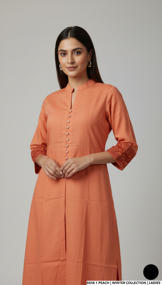 Peach lawn Pakistani women's 2-piece casual summer suit side view